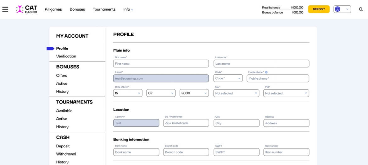 Cat САSІN0 Peгиcтpaция